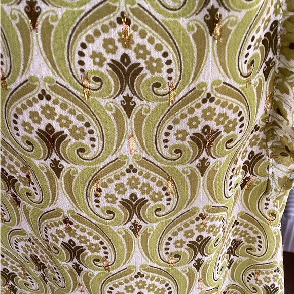 Rachael Zoe Green/Metallic Gold Paisley Flutter Cap Sleeve Pull on Lined Top SM - Picture 3 of 10